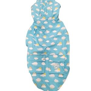 Large‎ Dog Raincoat Blue Cloud Sun Rainbow Print Hooded Pet Jacket